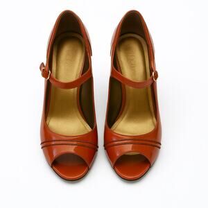 J.Crew Mary Jane Spectator Peep Toe Heels Size 8 in Ember Patent Leather Italy